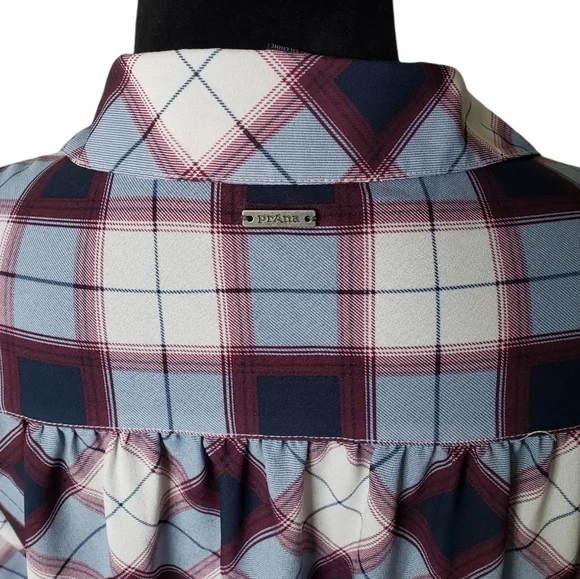 Prana Plaid Maroon Flint Maxi Tunic Size Small - Picture 9 of 11